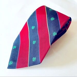 Vintage Robert Talbott Men’s Diagonal Stripe Shamrock Silk Necktie Red Navy